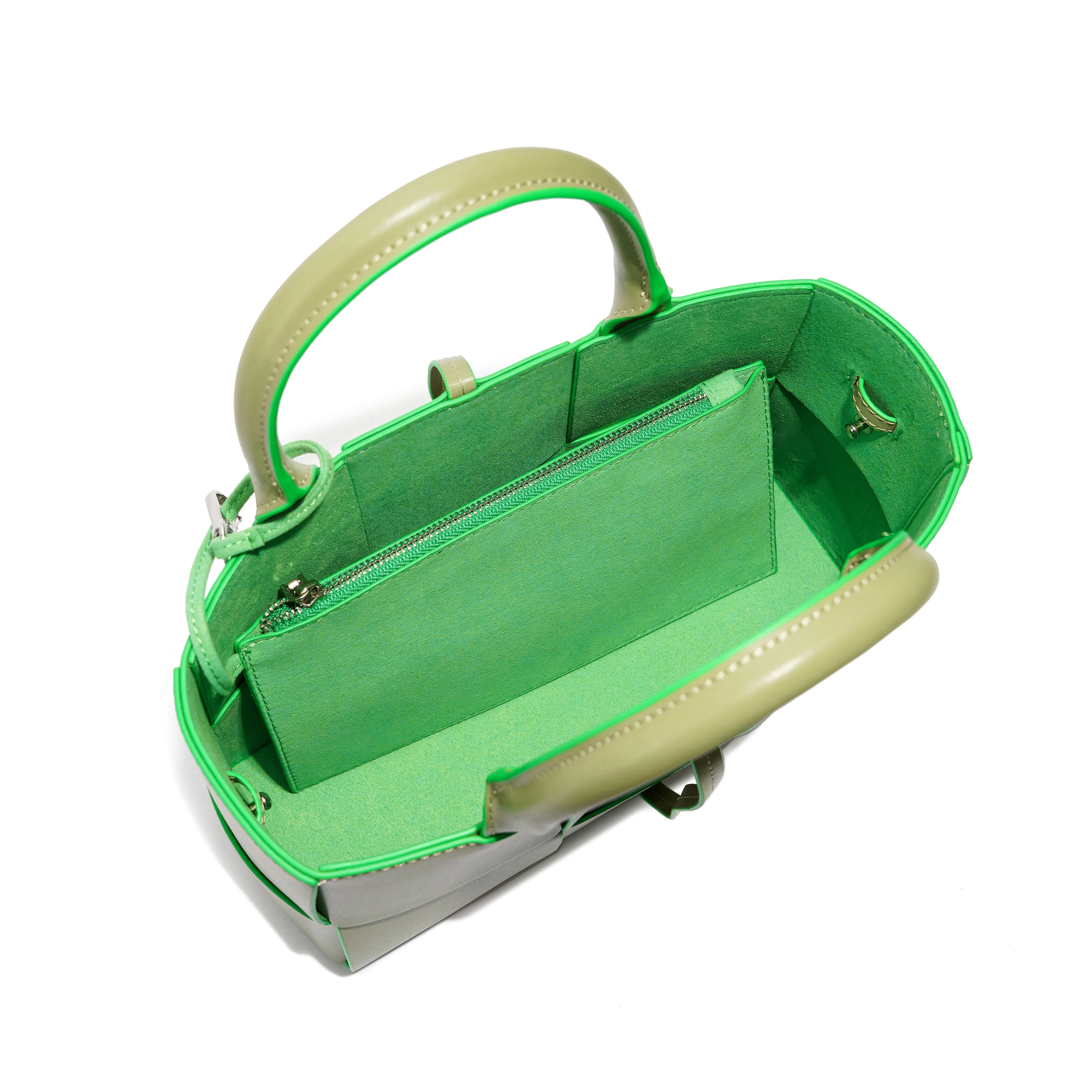 Woven Smooth Leather Top-Handle Shoulder Bag