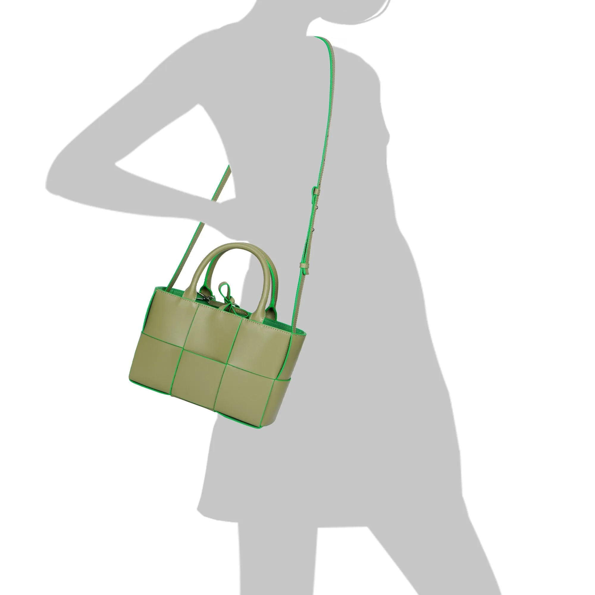 Woven Smooth Leather Top-Handle Shoulder Bag