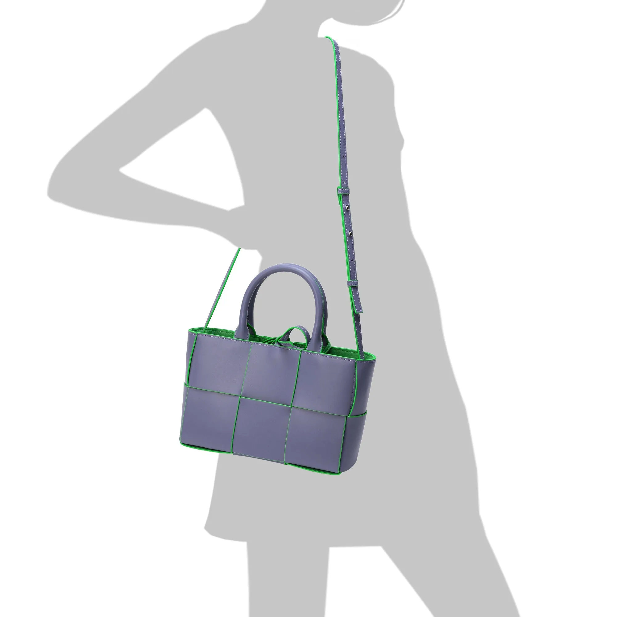 Woven Smooth Leather Top-Handle Shoulder Bag