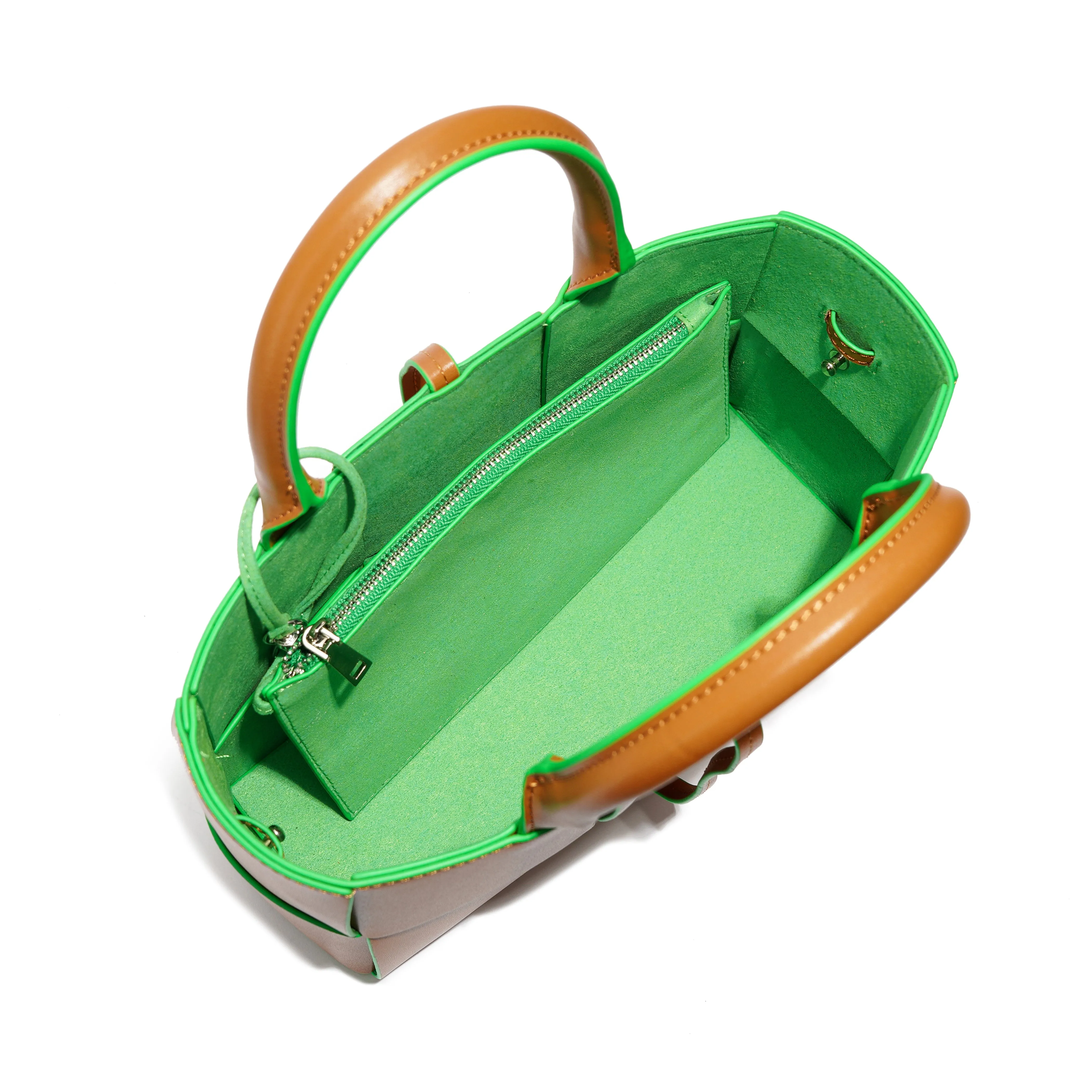 Woven Smooth Leather Top-Handle Shoulder Bag