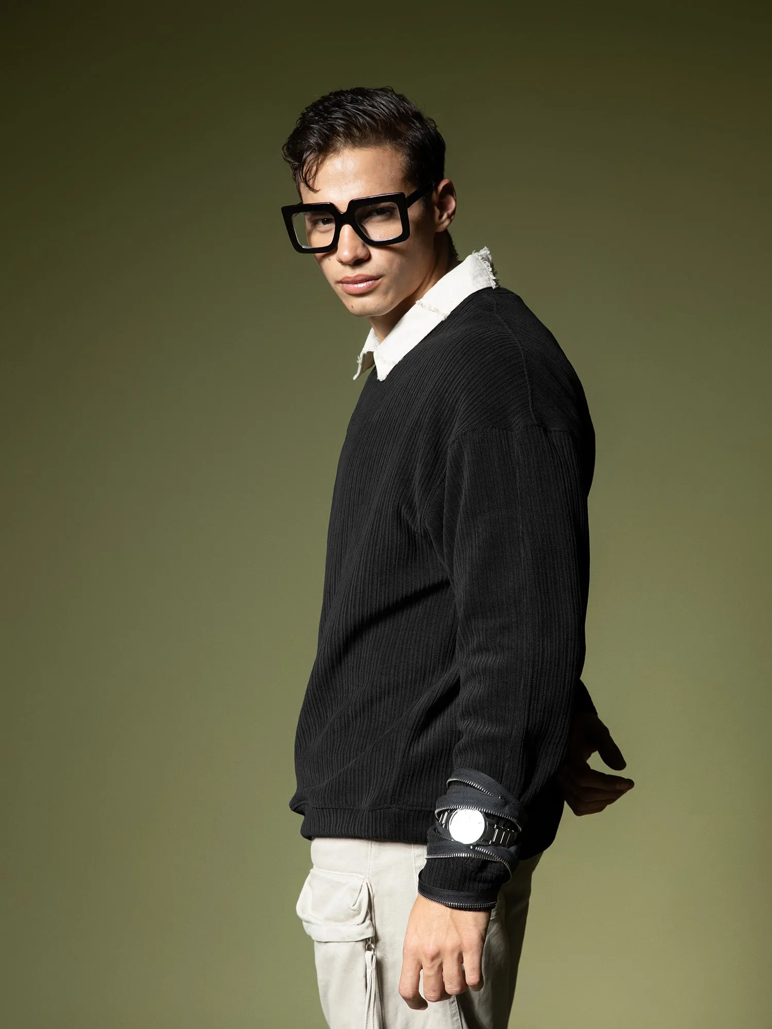 Woven texture sweatshirt