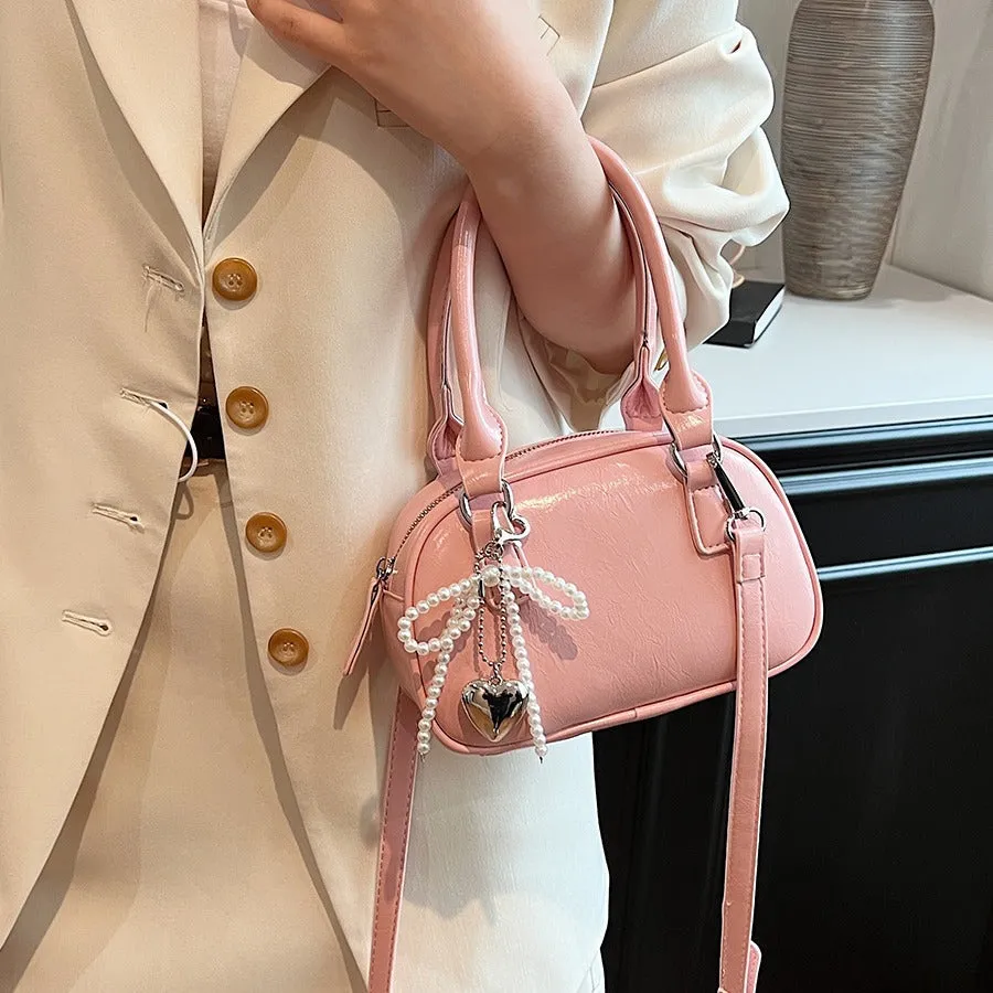 XIEYINSHE Retro Red Pouch  New Korean Texture Handbag Bowling Bag Women's All-Match Shoulder Messenger Bag