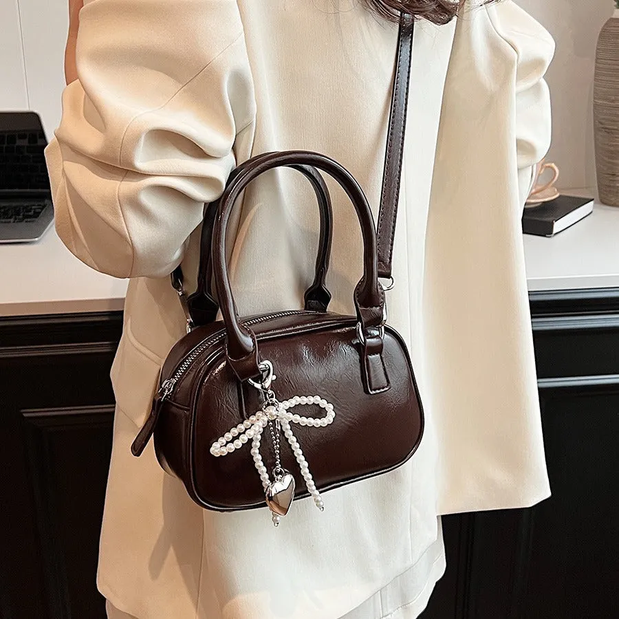 XIEYINSHE Retro Red Pouch  New Korean Texture Handbag Bowling Bag Women's All-Match Shoulder Messenger Bag