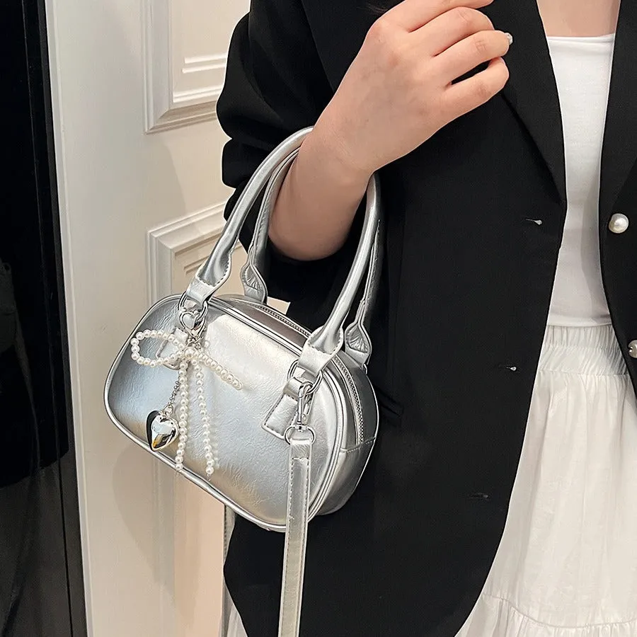 XIEYINSHE Retro Red Pouch  New Korean Texture Handbag Bowling Bag Women's All-Match Shoulder Messenger Bag