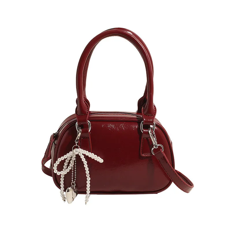 XIEYINSHE Retro Red Pouch  New Korean Texture Handbag Bowling Bag Women's All-Match Shoulder Messenger Bag