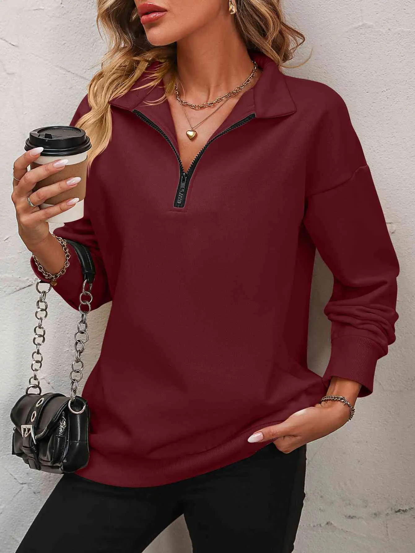 Zip-Up Dropped Shoulder Sweatshirt (7 Colors)
