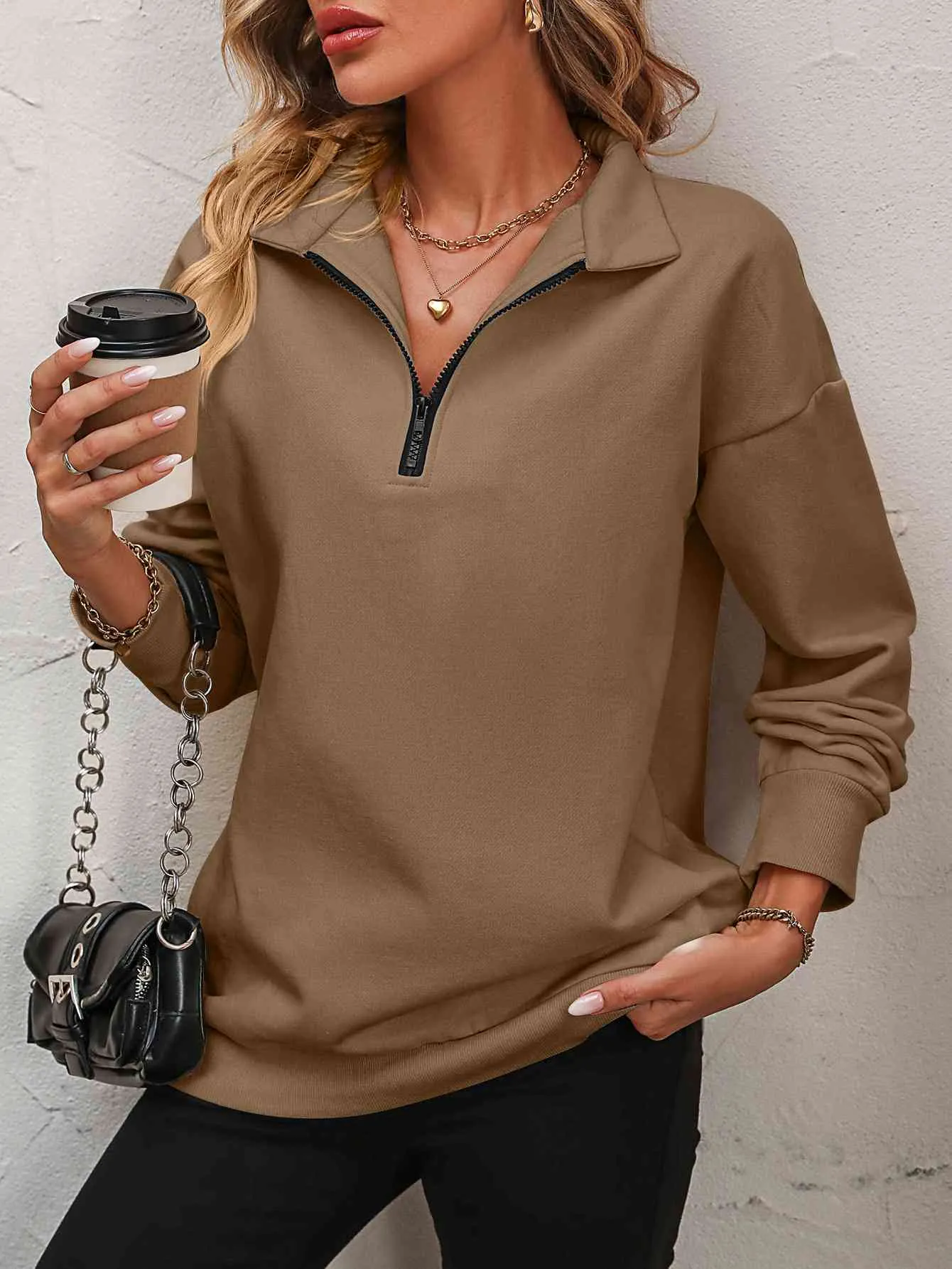 Zip-Up Dropped Shoulder Sweatshirt (7 Colors)