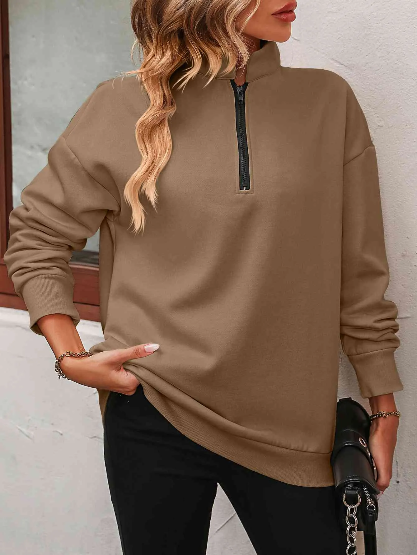 Zip-Up Dropped Shoulder Sweatshirt (7 Colors)