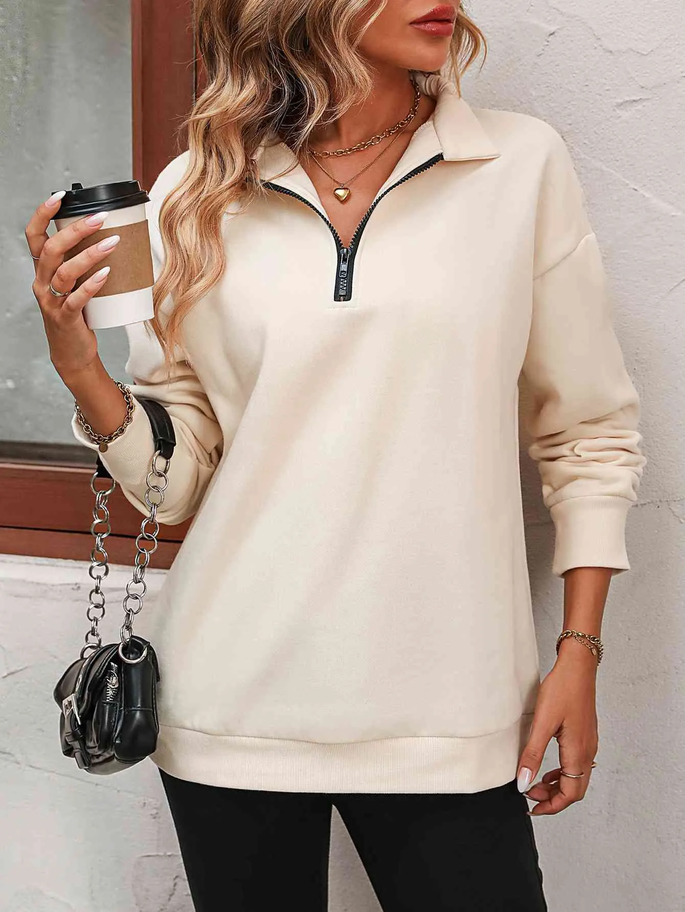 Zip-Up Dropped Shoulder Sweatshirt (7 Colors)