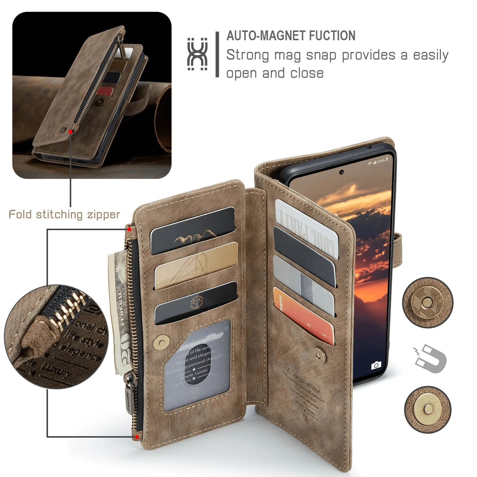 Zipper Leather Wallet Case For Samsung Galaxy A Series